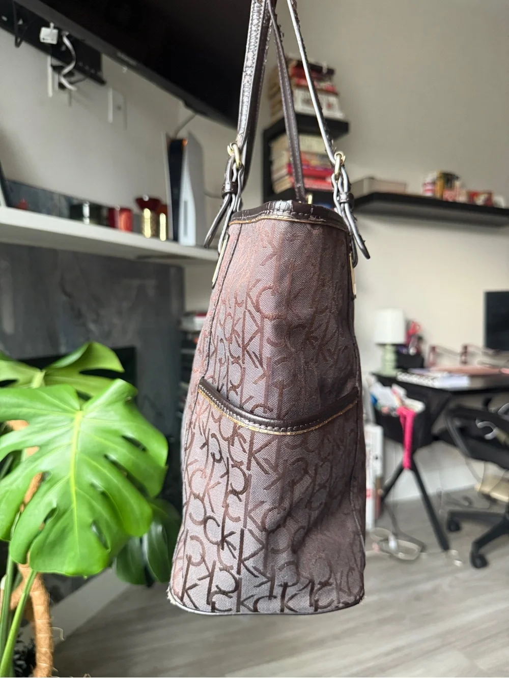 Calvin Klein Brown Monogram Logo Tote